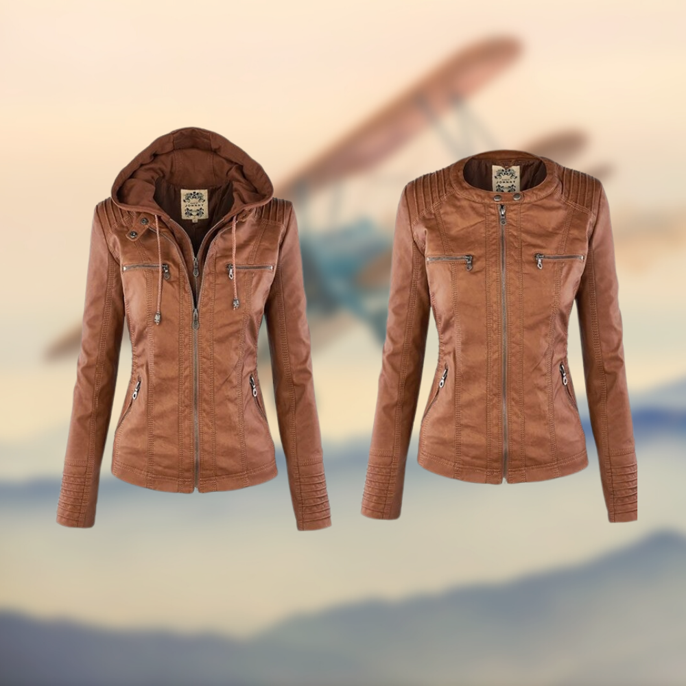 Caroline | Stylish Tan Leather Jacket with Hood