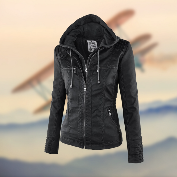Caroline | Stylish Tan Leather Jacket with Hood