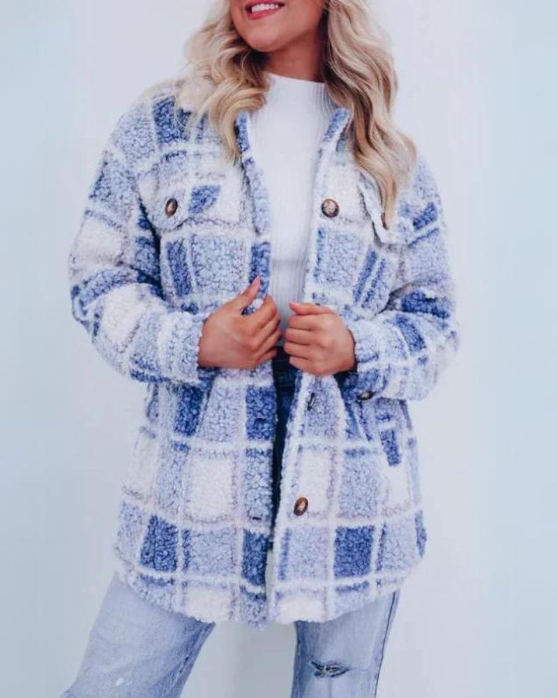 Zali - Polar Fleece Plaid Jacket