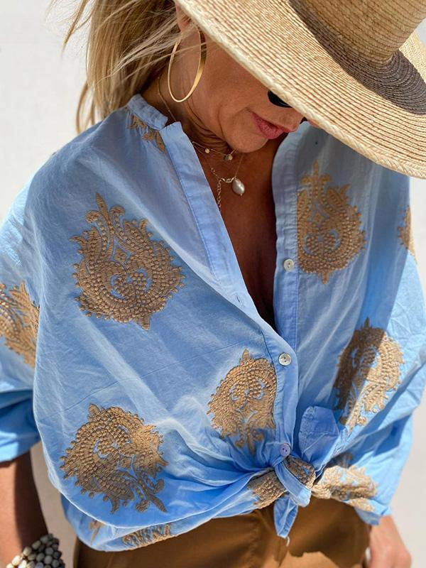 Greta | Embroidered Button-Up Top