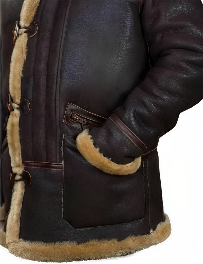 Edvard | Classic Leather Shearling Hooded Jacket