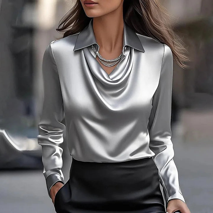 Liora | Elegant Satin Blouse with V-Neck