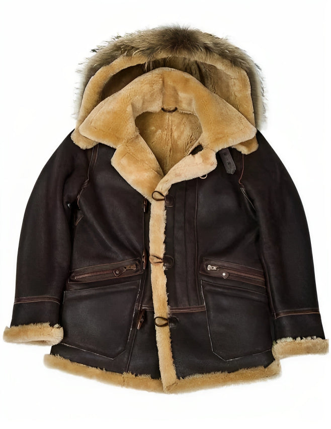 Edvard | Classic Leather Shearling Hooded Jacket