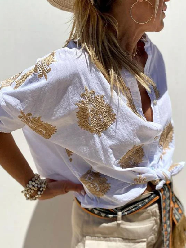 Greta | Embroidered Button-Up Top