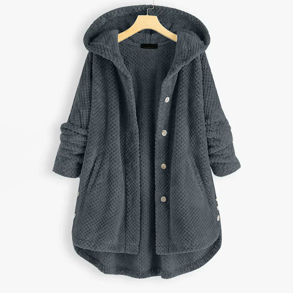 Daisy | Stylish Cozy Hooded Button-Up Coat