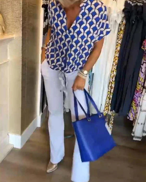 Amy | Chic Geometric V-Neck Blouse