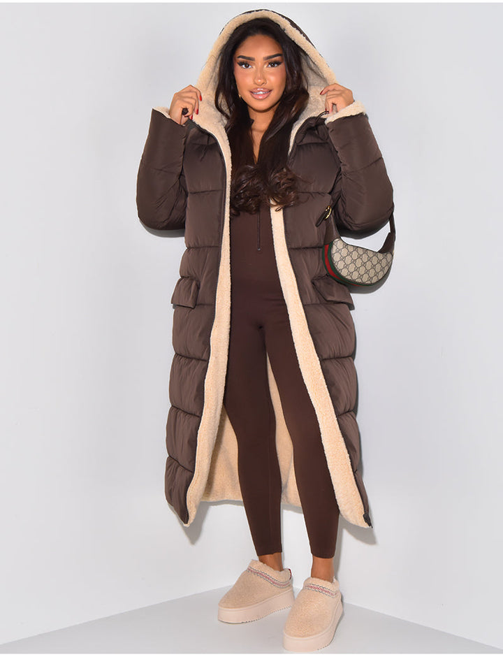Scarlett | Long Puffer Coat with Fleece Lining and Hood