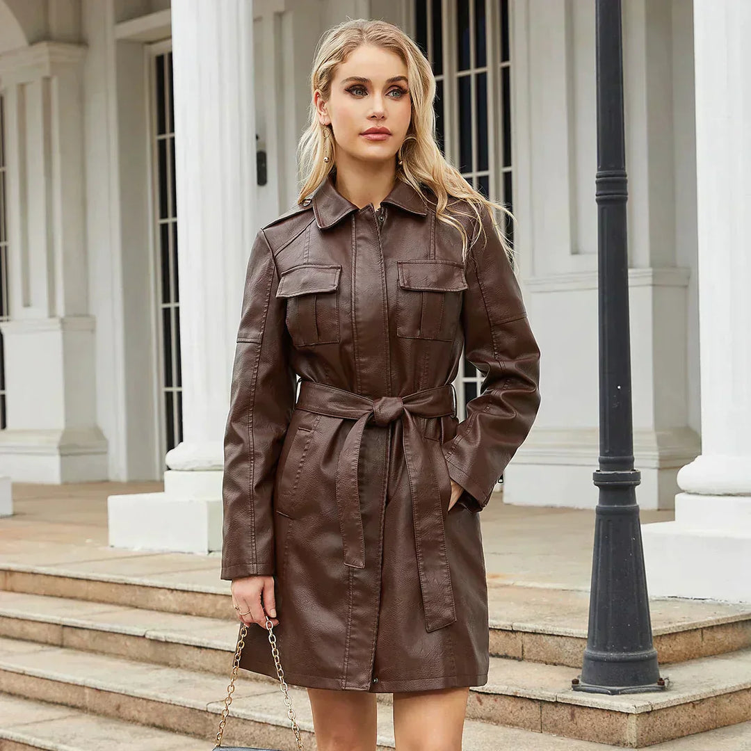 Liana | Stylish Long Leather Coat