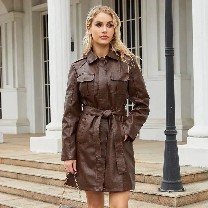 Liana | Stylish Long Leather Coat