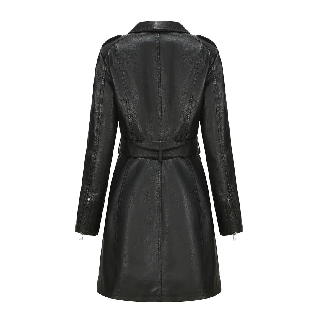 Liana | Stylish Long Leather Coat