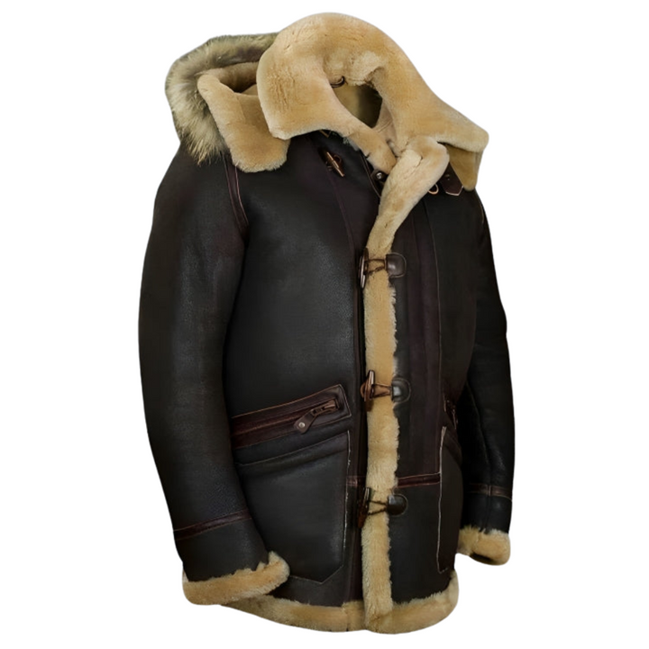 Edvard | Classic Leather Shearling Hooded Jacket