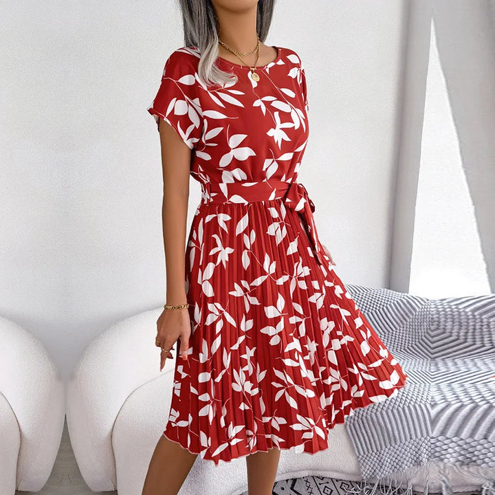Isabelle | Pleated Floral Dress with Tie