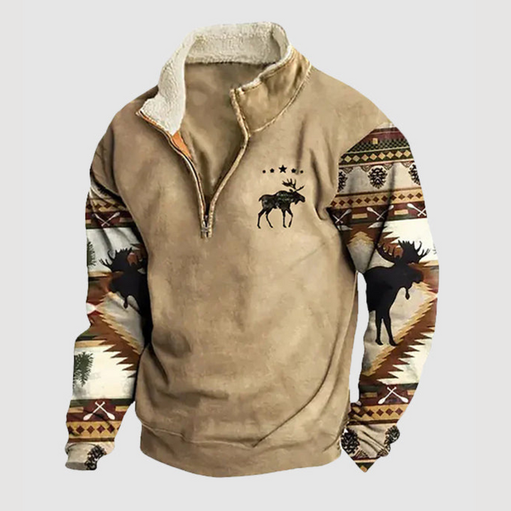 Kjeld | Cozy Moose Print Half-Zip Sweater