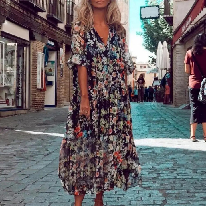 Liana | Stylish Floral V-Neck Maxi Dress