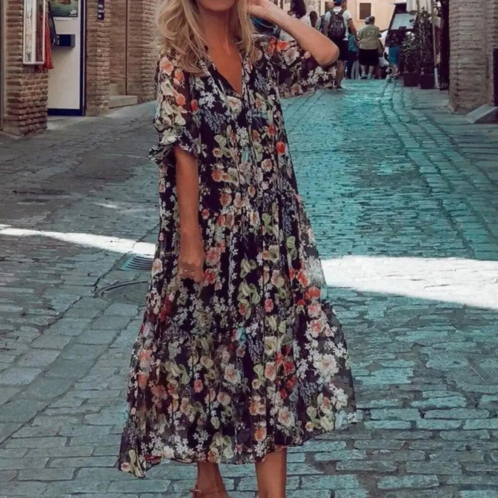 Liana | Stylish Floral V-Neck Maxi Dress