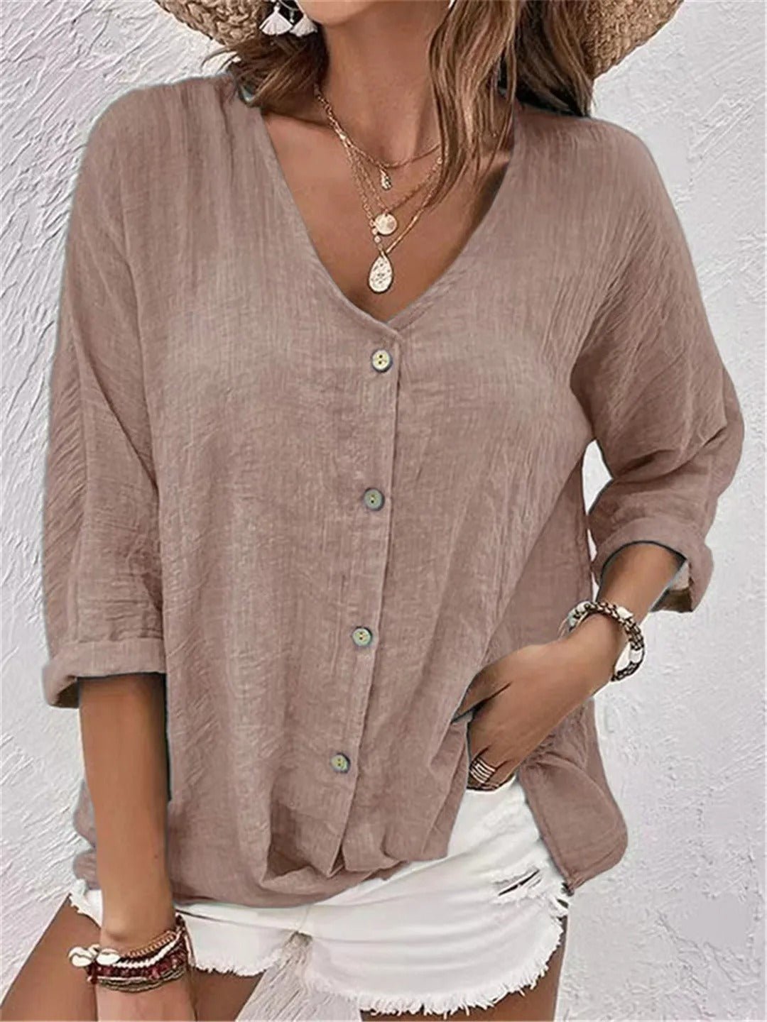 Fayo | Effortless V-Neck Button-Up Top