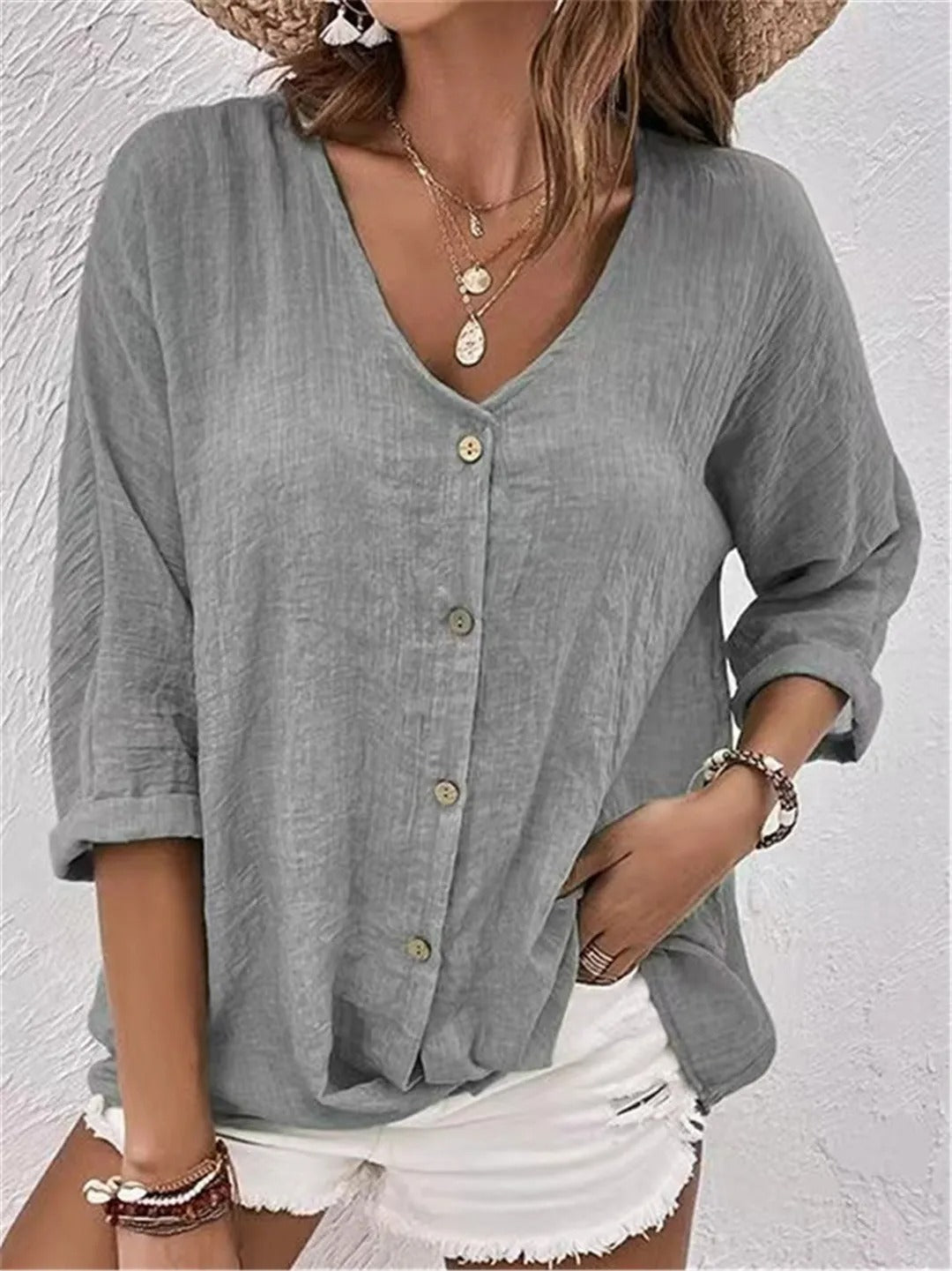 Fayo | Effortless V-Neck Button-Up Top