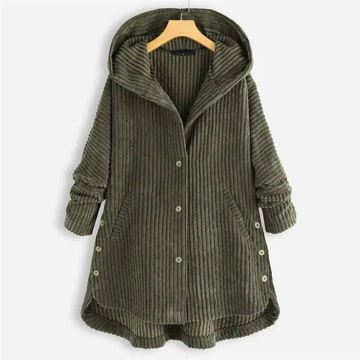 Mia - Stylish Hooded Ribbed Coat