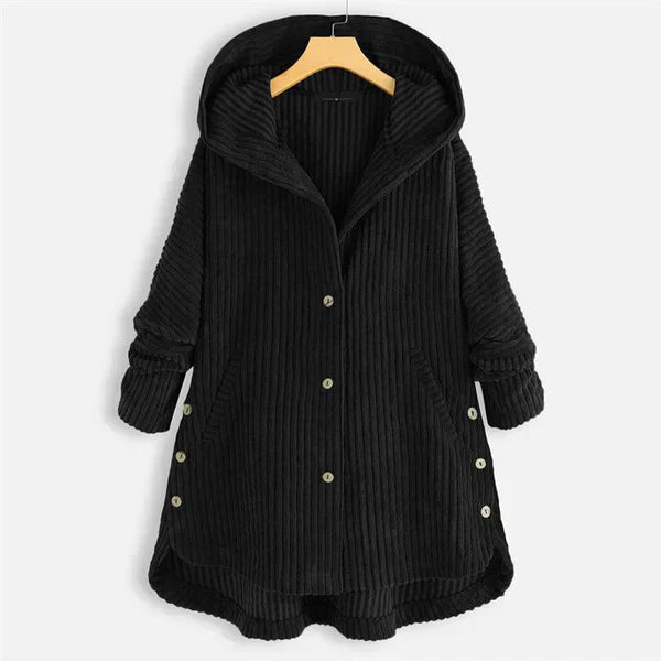 Mia - Stylish Hooded Ribbed Coat